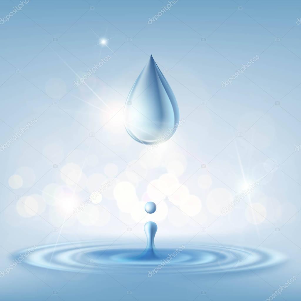 Texture clean drop of water with splashes. Stock vector illustra