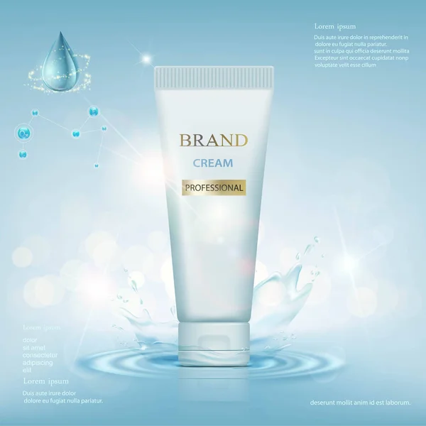 Su bir sıçrama ile bir arka plan üzerine krema ile konteyner.