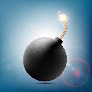 Round metal bomb with a burning fuse. clipart
