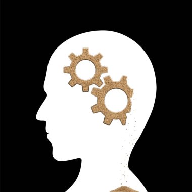 Human head with sand gears inside.  clipart