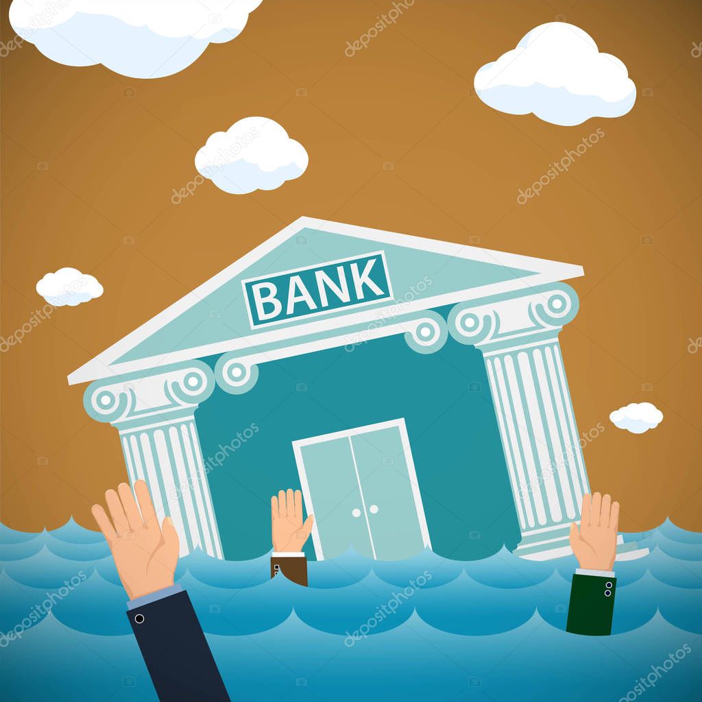 Building of the bank drowning in the sea.