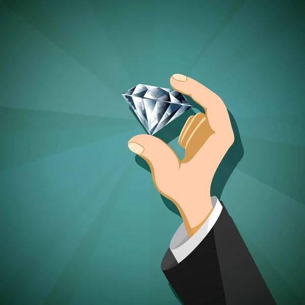Jewel diamond in the human hand. — Stock Vector
