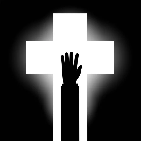 Human hand on religious cross — Stock Vector