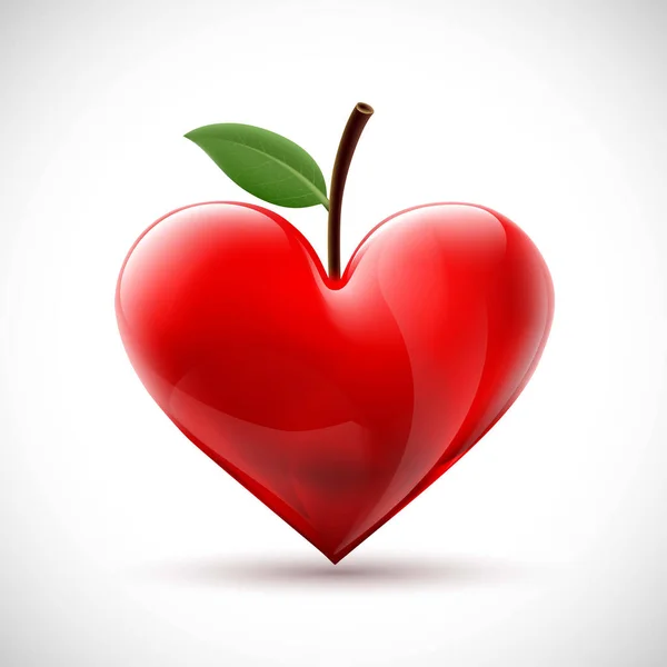 Κόκκινο ανθρώπινη καρδιά με φύλλο — Διανυσματικό Αρχείο