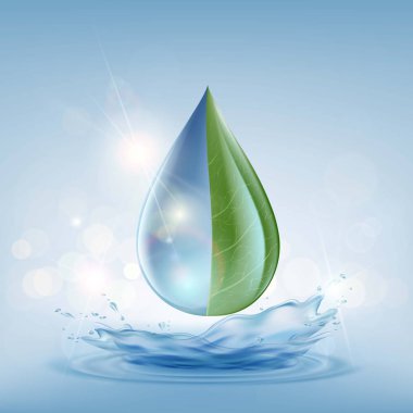 Transparent drop of water on a blue background clipart