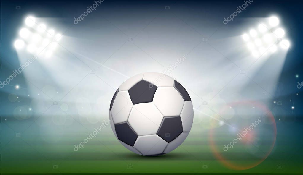 Soccer ball on field of stadium.