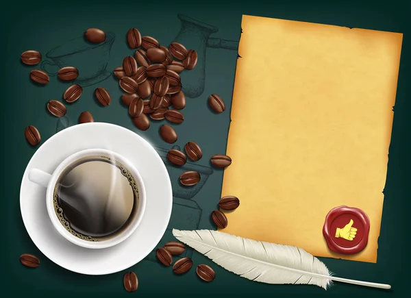 Cup met koffie en bonen — Stockvector