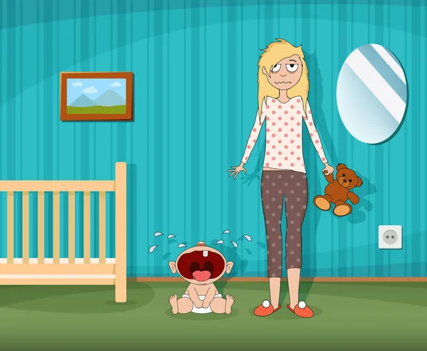 Kadın yanında ağlayan bir çocuk duruyor.