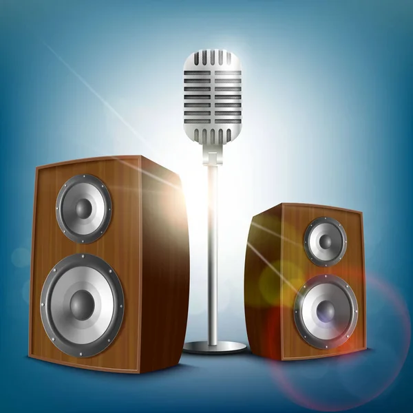 Alto-falantes de áudio e um microfone —  Vetores de Stock
