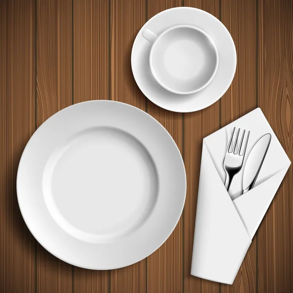 Set of ceramic plates and utensils — Stock Vector