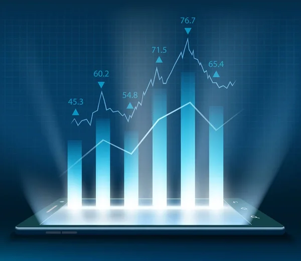 Datos bursátiles en el smartphone — Vector de stock