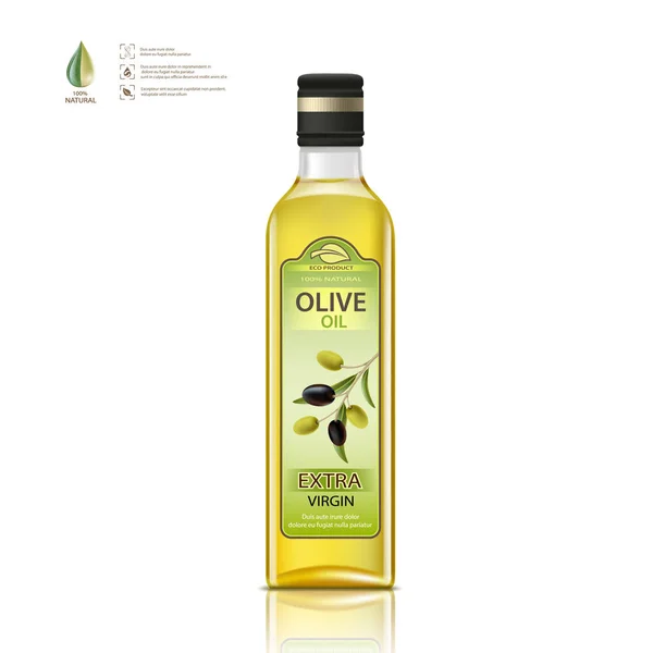 Botella de vidrio con aceite de oliva . — Vector de stock