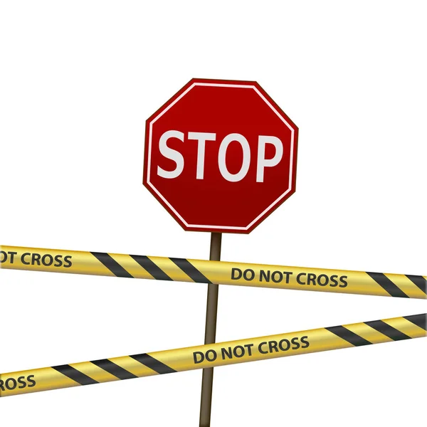 停止および道路標識および信号の警告テープ — ストックベクタ