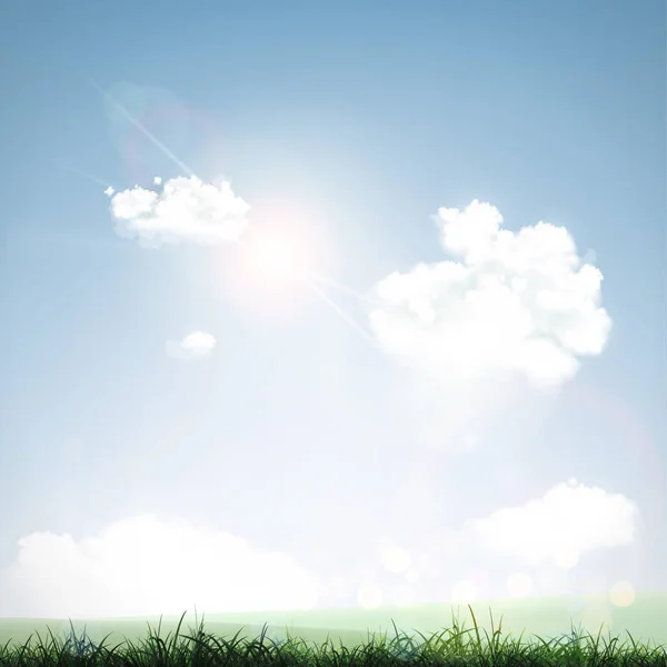 Hierba, cielo y nubes — Vector de stock