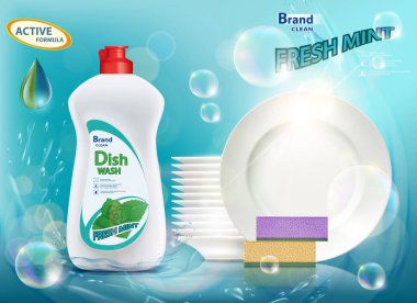 Marka adı reklam posteri ile bulaşık liquidsoap etiket tasarımı ile plastik ambalaj 