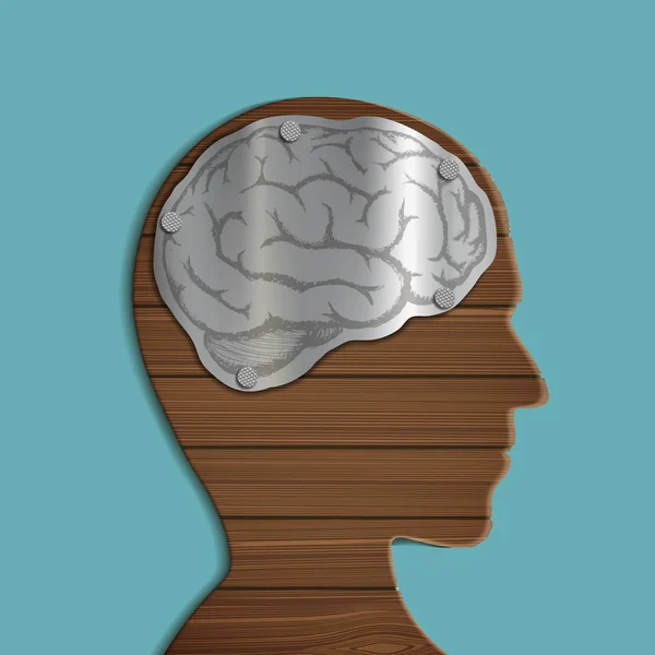 Cervello Metallo All Interno Della Testa Umana Legno Organo Anatomico — Vettoriale Stock