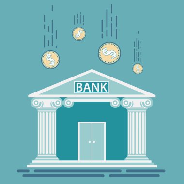 Bina banka ve altın. Yatırım ve tasarruf. Hisse senedi düz grafik illüstrasyon vektör.