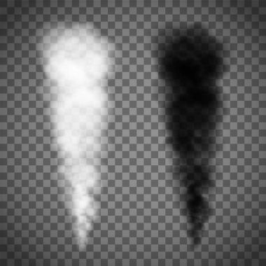 Beyaz ve siyah şeffaf bir arka plan üzerinde duman kümesi. Hisse senedi vektör çizim.