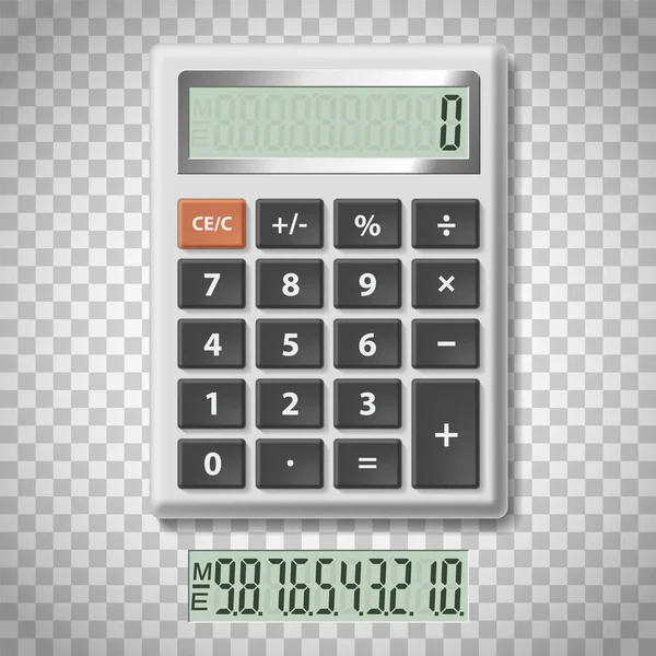 Digitální Kalkulačka Řadou Čísel Průhledném Pozadí Skladem Vektor Realistické Ilustrace — Stockový vektor