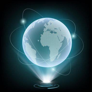 Globe planet Earth. Fütüristik projeksiyon. Teknolojik arka plan. Hisse senedi vektör çizim.