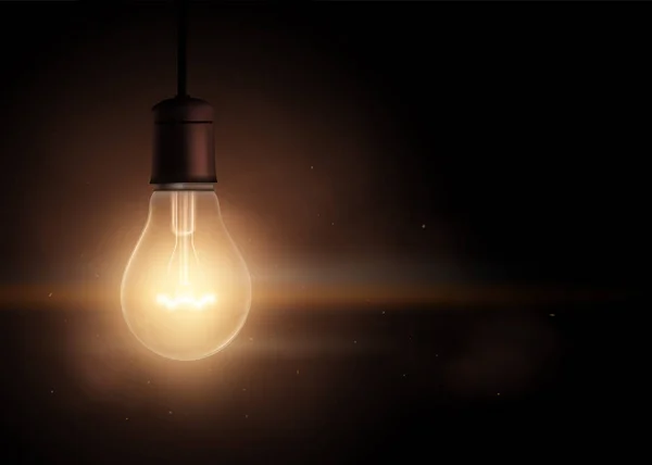 Light Bulb Gloeien Het Donker Retro Achtergrond Met Kopie Ruimte — Stockvector