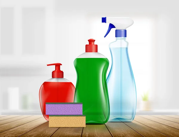 Conjunto de embalagens plásticas com detergente —  Vetores de Stock