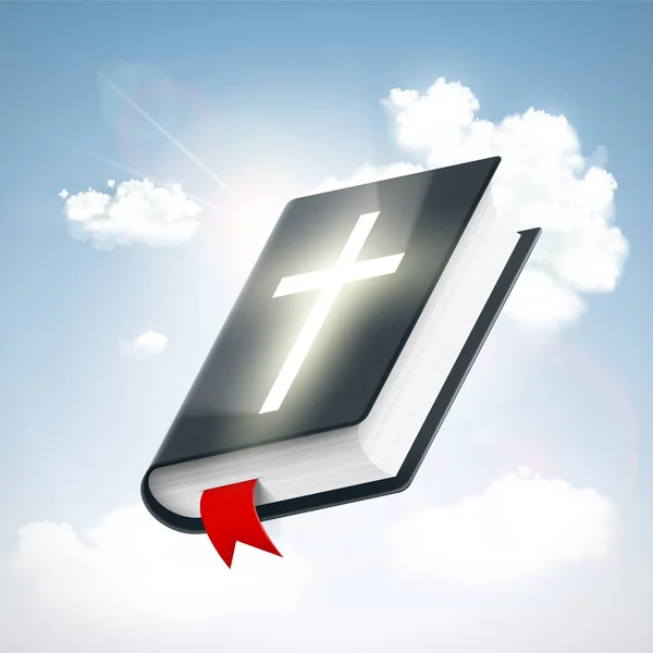 Szent Biblia Égen Felhők Vallás Szimbóluma Vektor Stock Illusztráció — Stock Vector