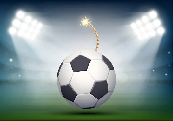 Ballon Football Avec Mèche Bombes Sur Pelouse Stade Illustration Vectorielle — Image vectorielle