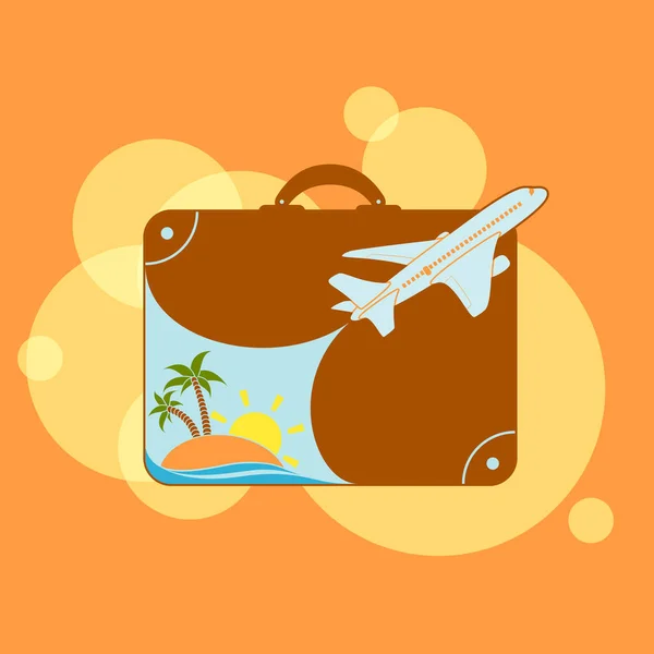 Plane Flying Suitcase Resort Beach Vacation — Stock Vector