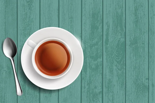 木製のテーブルにお茶で白いカップ — ストックベクタ