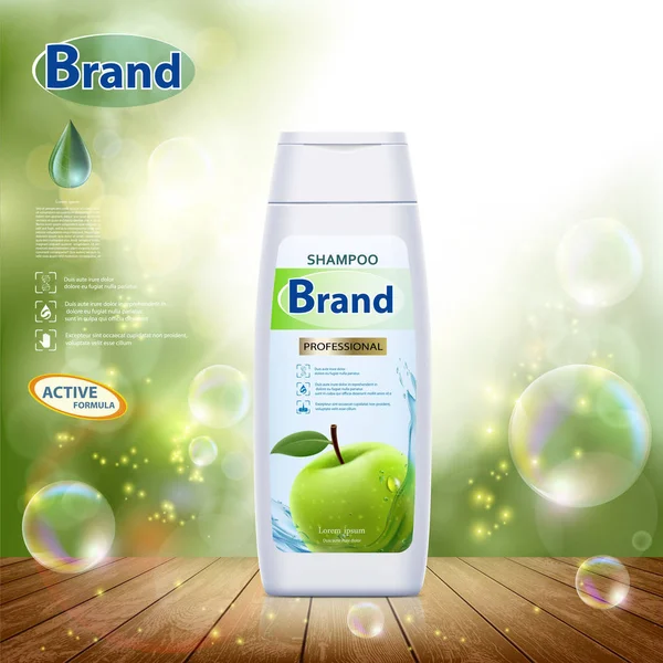 Product Brand Mockup Design White Plastic Bottle Hair Shampoo Vector — Stock Vector
