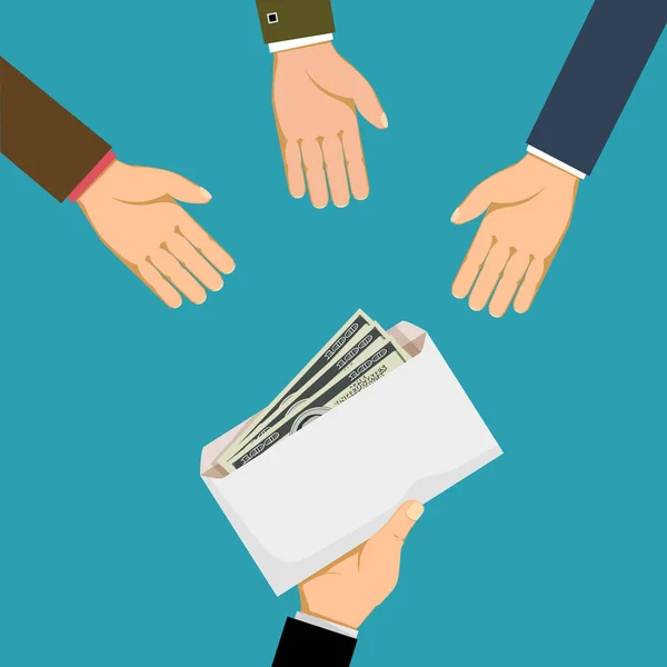 Ο άνθρωπος δίνει ένα φάκελο με χρήματα ή δωροδοκία σε επιχειρηματίες — Διανυσματικό Αρχείο