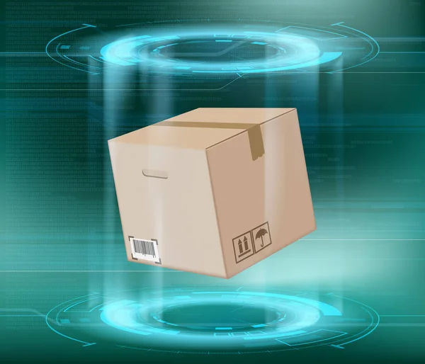 Cardboard box package on a futuristic background — ストックベクタ