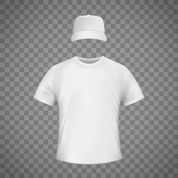 Camiseta Blanca Blanco Gorra Béisbol Plantilla Aislada Sobre Fondo Transparente — Vector de stock