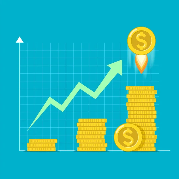 Monete d'oro sono accatastati come un grafico finanziario in crescita — Vettoriale Stock