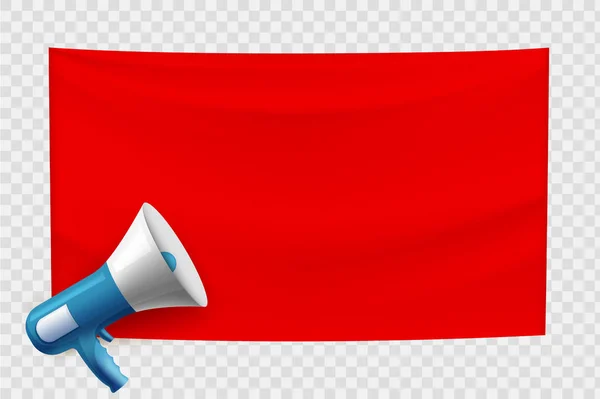 Banner em branco vermelho com alto-falante. Bandeira de modelo vazia — Vetor de Stock