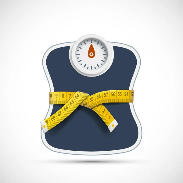 Balanças de pesagem com fita métrica. Conceito de perda de peso —  Vetores de Stock