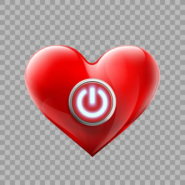 Κόκκινη ανθρώπινη καρδιά με ενεργειακό κουμπί — Διανυσματικό Αρχείο