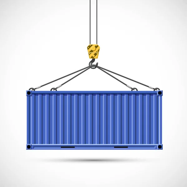 Frachtcontainer, die an einem Kranhaken hängen. Güterschifffahrt. — Stockvektor