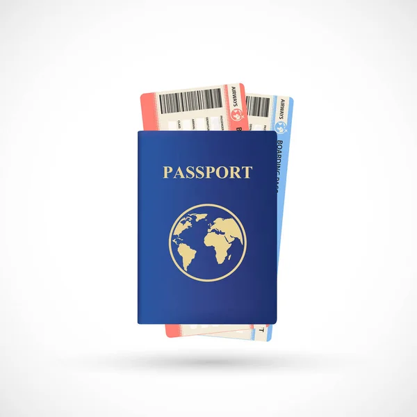 Blue passport with airline tickets. Vacation or business trip.