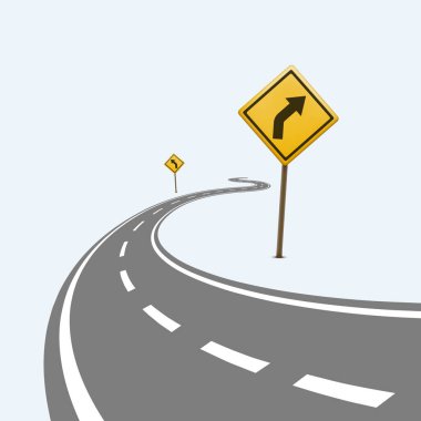 Tehlikeli bir yol işaretiyle virajlı yol.