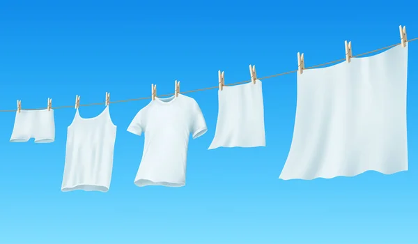 Beyaz Temiz Çarşaflar Ipe Asılı Giysiler Vektör Illüstrasyonu — Stok Vektör