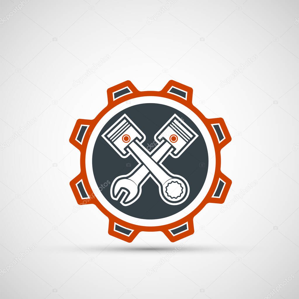 Car service and mechanic repair logo. Tools in the gear. Vector icon