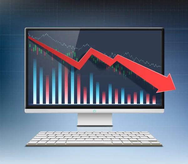 Gazdasági Pénzügyi Recesszió Tőzsdén Csökkenteni Kamatlábat Táblázat Monitoron Vektorillusztráció — Stock Vector
