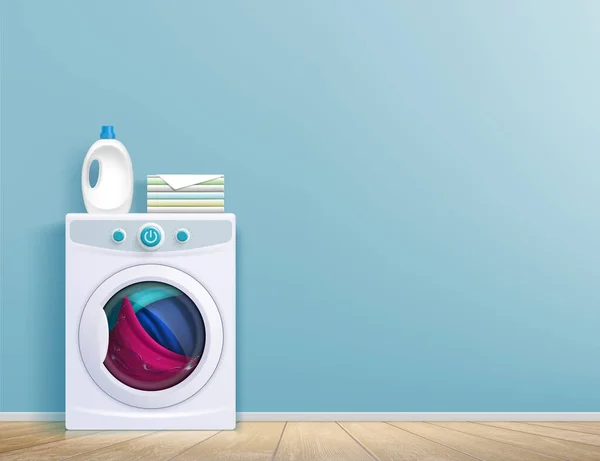 Waschmaschine Raum Vor Der Wand Vektorhintergrund — Stockvektor