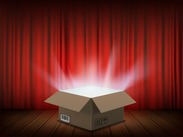 打开里面闪烁着光芒的纸盒 货物运送和信使服务 矢量说明 — 图库矢量图片