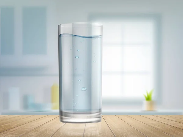 Ein Glas Sauberes Frischwasser Auf Einem Holztisch Der Küche Vektorillustration — Stockvektor