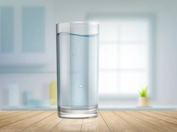 Glas Schoon Zoet Water Een Houten Tafel Keuken Vectorillustratie — Stockvector