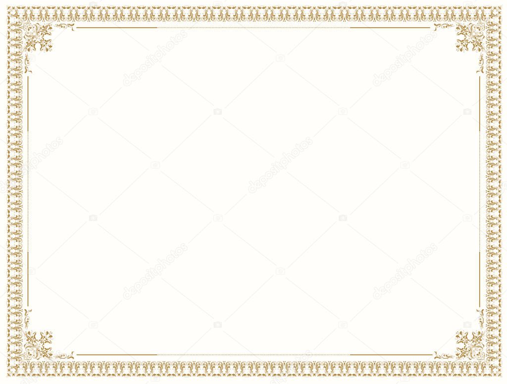 Decorative vintage frame. Floral pattern border for diploma or certificate. Isolated on white background