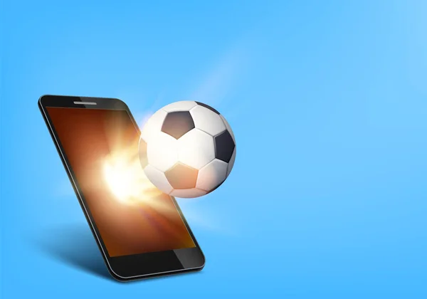 Bola Sepak Bola Pada Api Terbang Keluar Dari Layar Smartphone - Stok Vektor